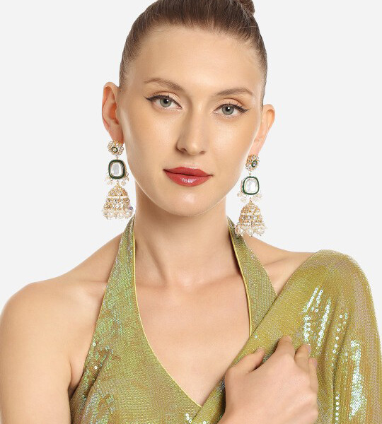 Zaveri Pearls Gold Plated Studded & Beaded Jhumkas